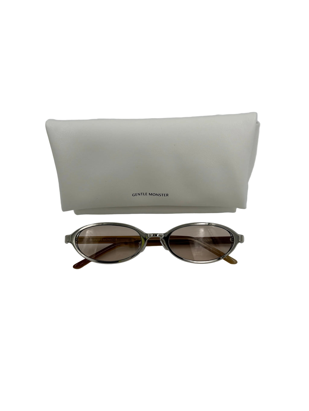 NEW Gentle Monster Moody Sunglasses Silver Oval Frame Brown Lenses