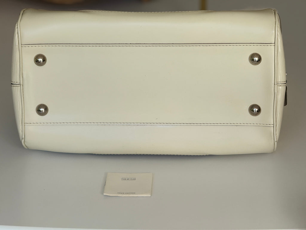 Pre-Owned Louis Vuitton Montaigne Bowler Top Handle Bag PM Ivory Epi Leather - Authenticated