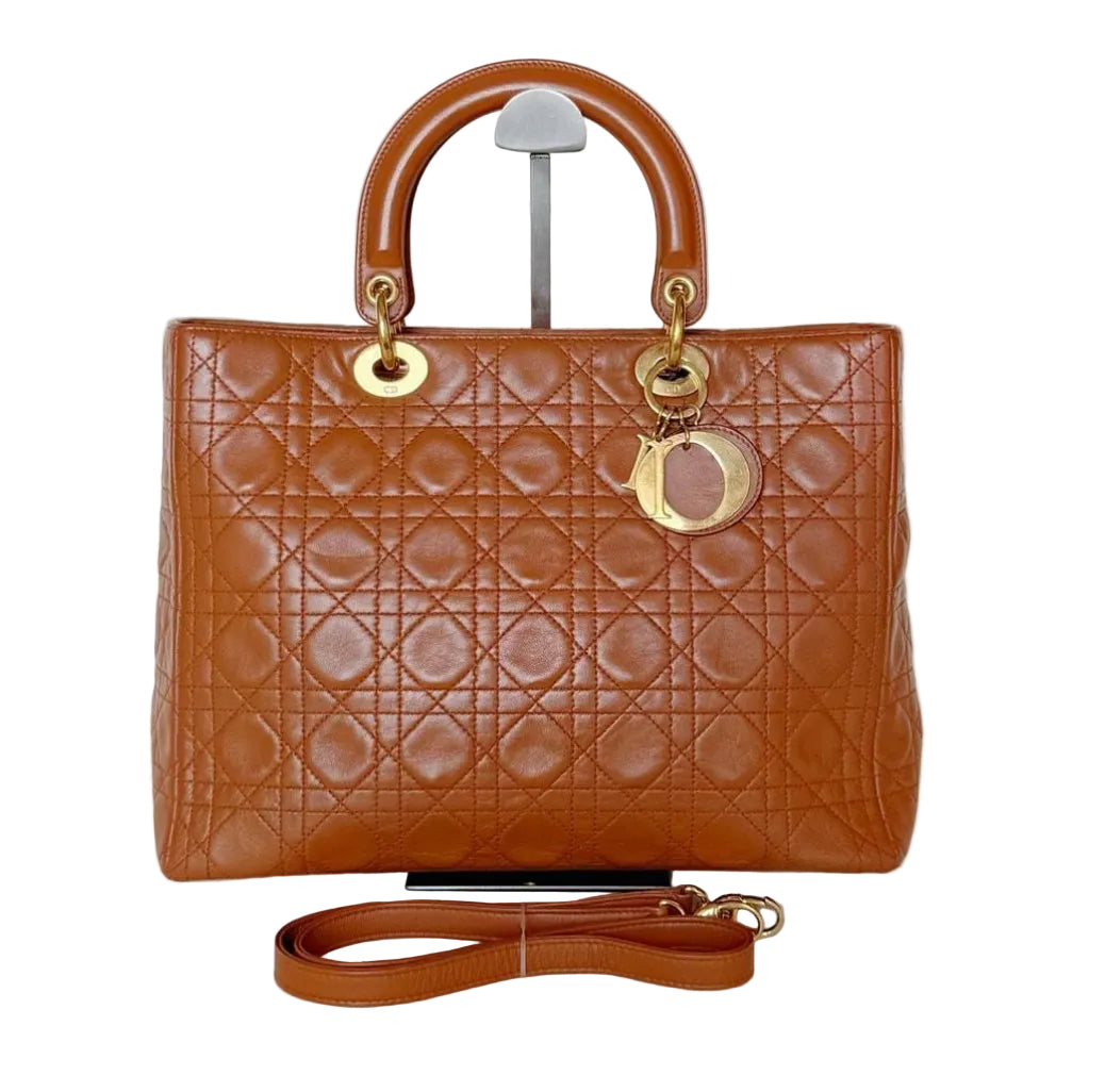 Pre-Owned Christian Dior Lady Dior Bag Cannage Quilted Lambskin Large - Authenticated