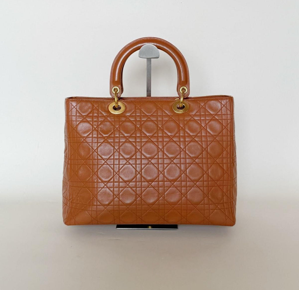 Pre-Owned Christian Dior Lady Dior Bag Cannage Quilted Lambskin Large - Authenticated
