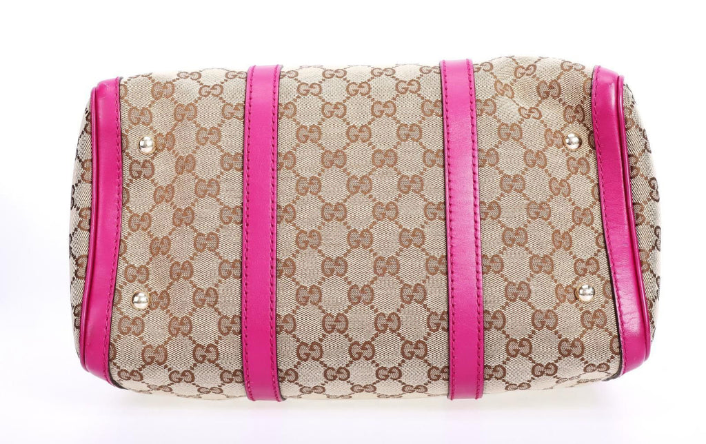 Pre-Owned Gucci Boston Bag with Removable Strap and Magenta Details - Authenticated