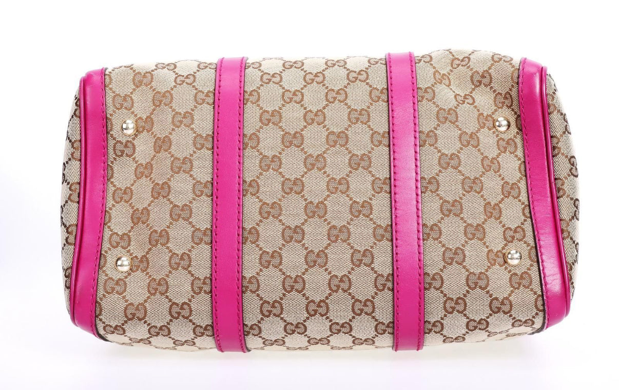 Pre-Owned Gucci Boston Bag with Removable Strap and Magenta Details - Authenticated