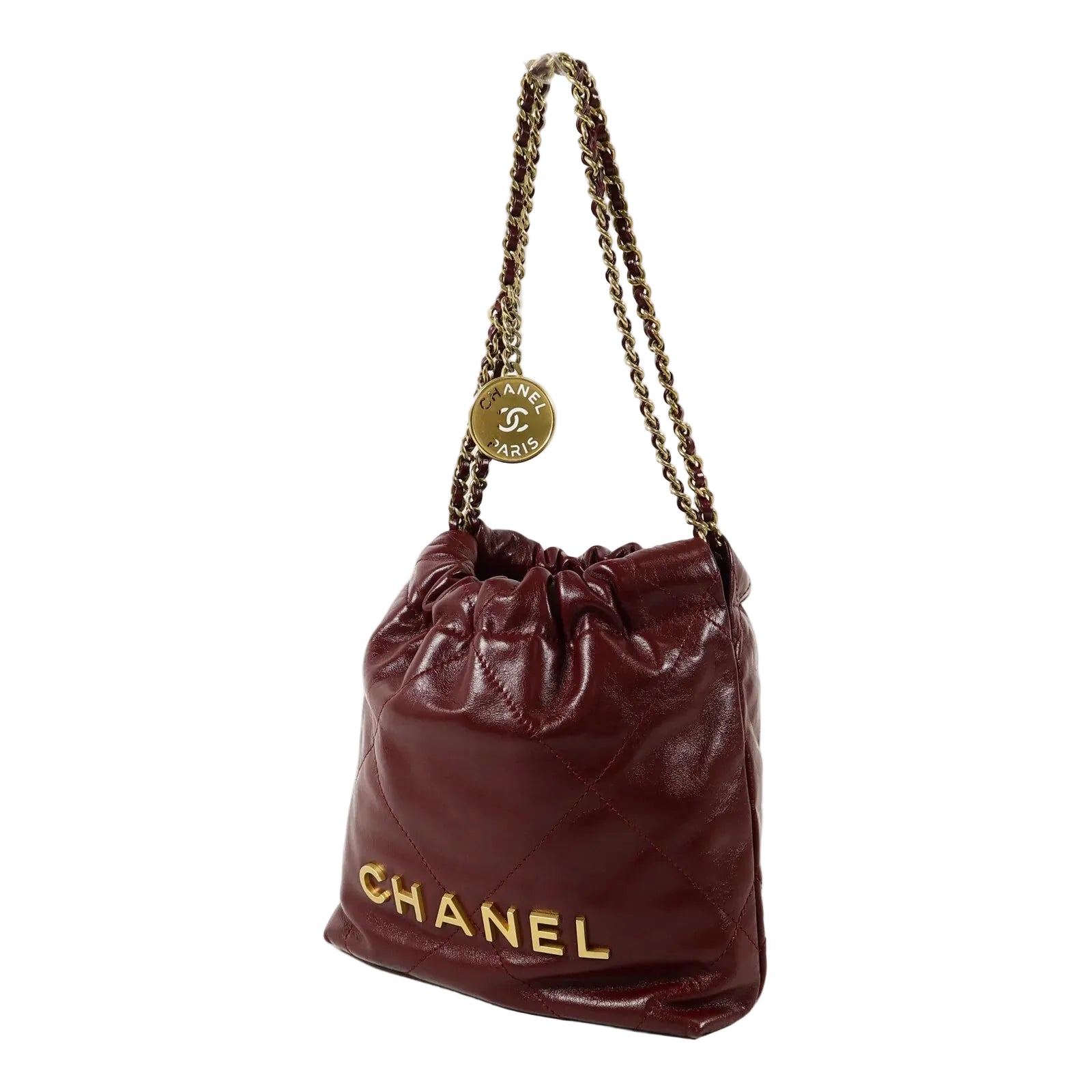 Pre-Owned Chanel 22 Mini AS3980 Chain Shoulder Bag Calfskin Leather Burgundy - Authenticated