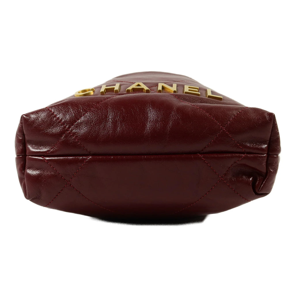 Pre-Owned Chanel 22 Mini AS3980 Chain Shoulder Bag Calfskin Leather Burgundy - Authenticated