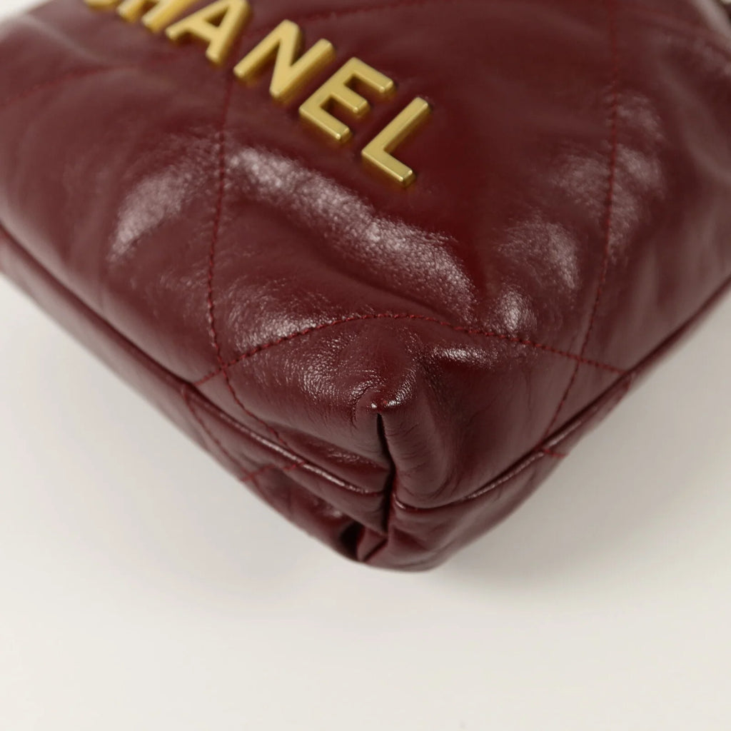 Pre-Owned Chanel 22 Mini AS3980 Chain Shoulder Bag Calfskin Leather Burgundy - Authenticated
