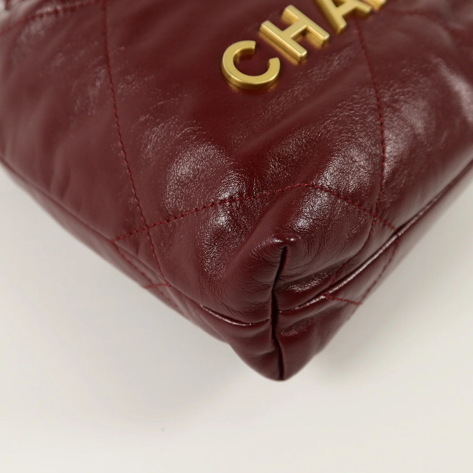 Pre-Owned Chanel 22 Mini AS3980 Chain Shoulder Bag Calfskin Leather Burgundy - Authenticated