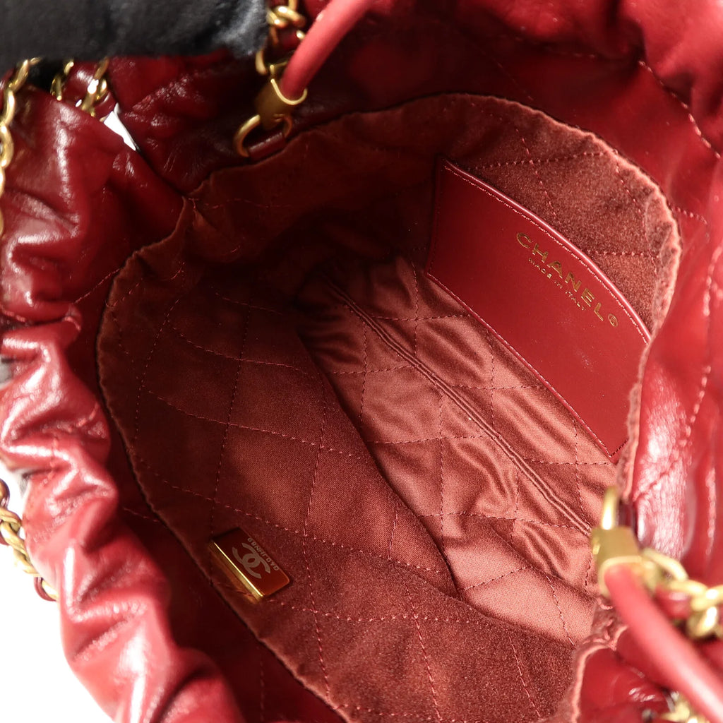 Pre-Owned Chanel 22 Mini AS3980 Chain Shoulder Bag Calfskin Leather Burgundy - Authenticated