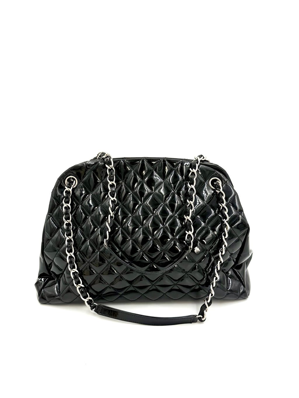 Pre-owned CHANEL Patent Quilted Maxi Just Mademoiselle Bowling Bag Black - Authenticated