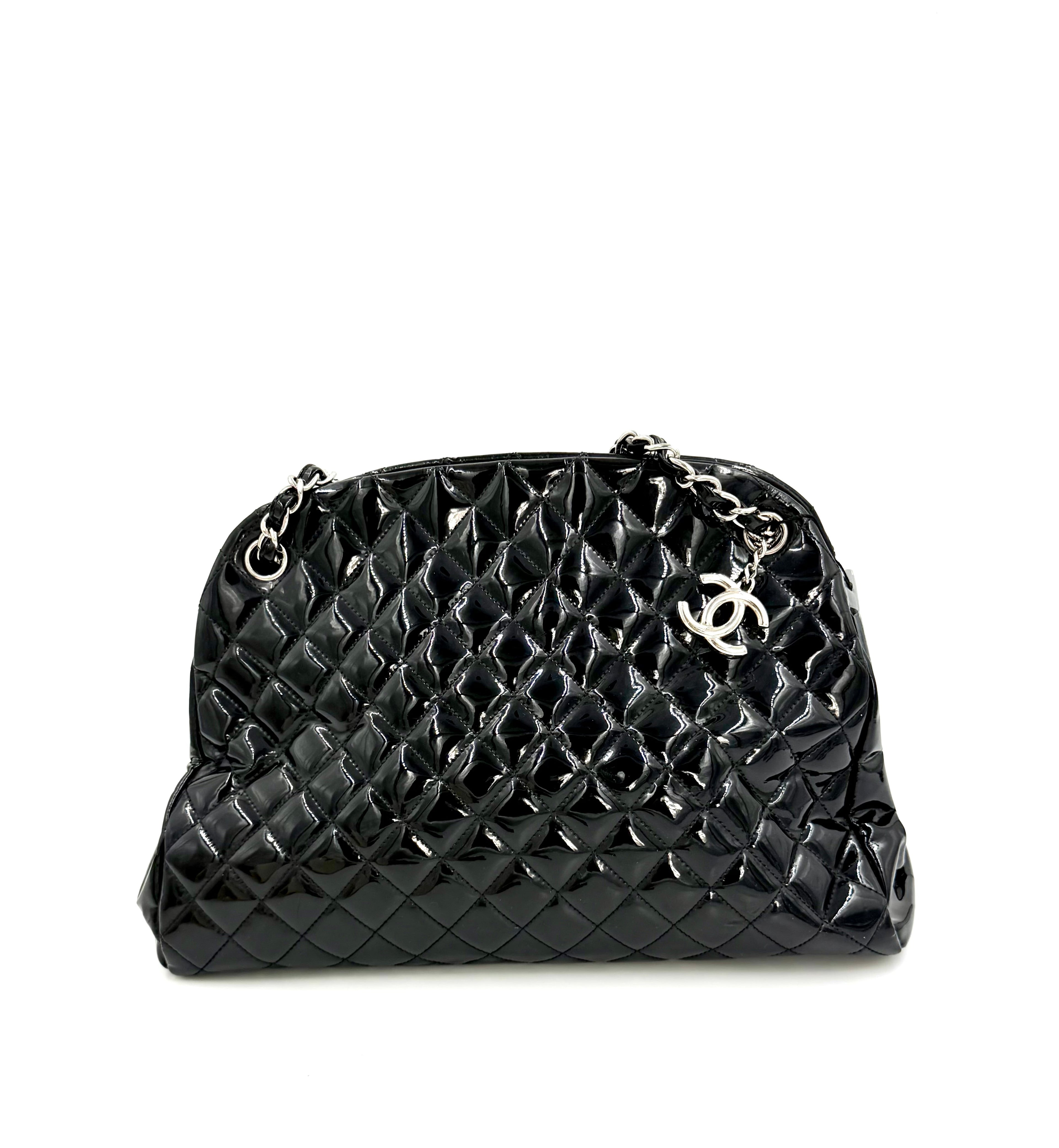 Pre-owned CHANEL Patent Quilted Maxi Just Mademoiselle Bowling Bag Black - Authenticated