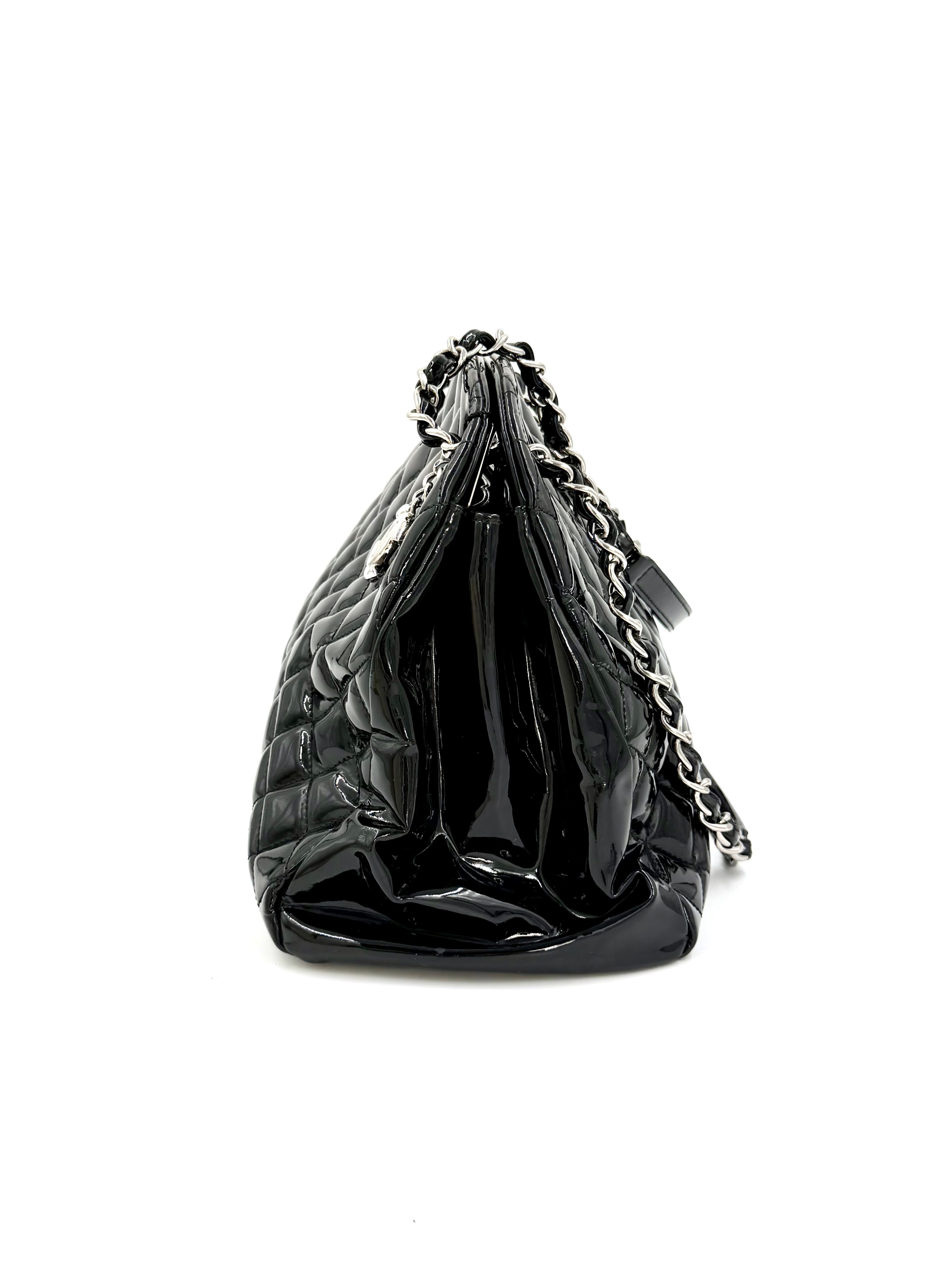 Pre-owned CHANEL Patent Quilted Maxi Just Mademoiselle Bowling Bag Black - Authenticated