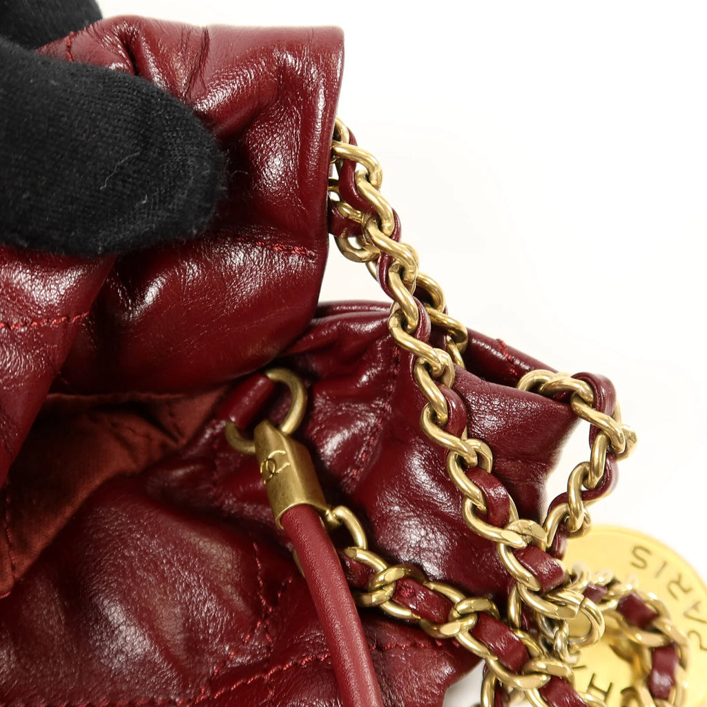 Pre-Owned Chanel 22 Mini AS3980 Chain Shoulder Bag Calfskin Leather Burgundy - Authenticated