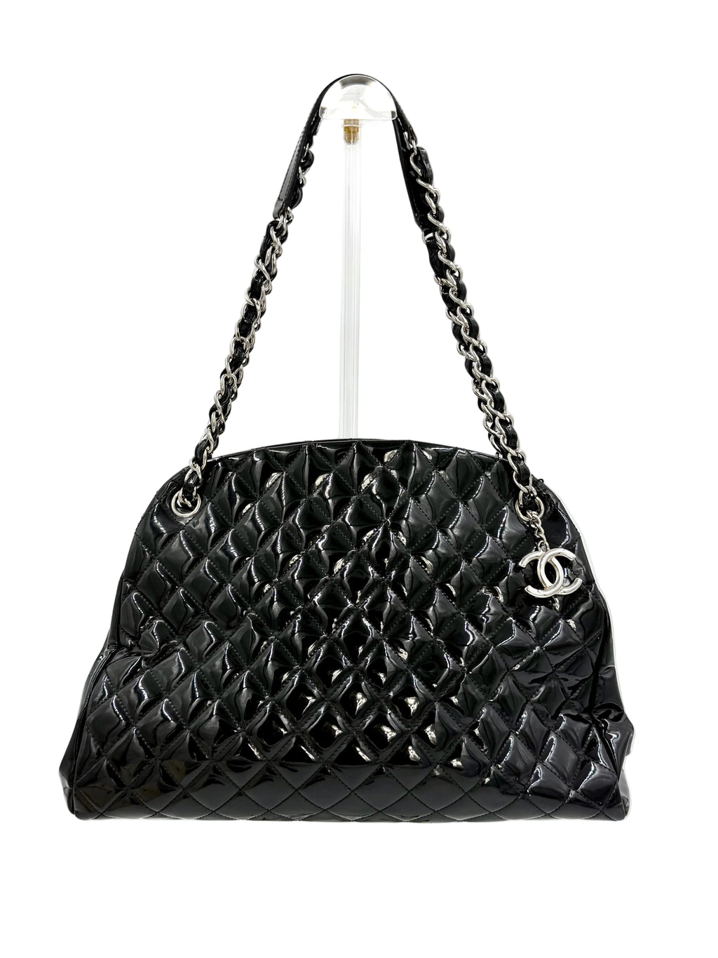 Pre-owned CHANEL Patent Quilted Maxi Just Mademoiselle Bowling Bag Black - Authenticated