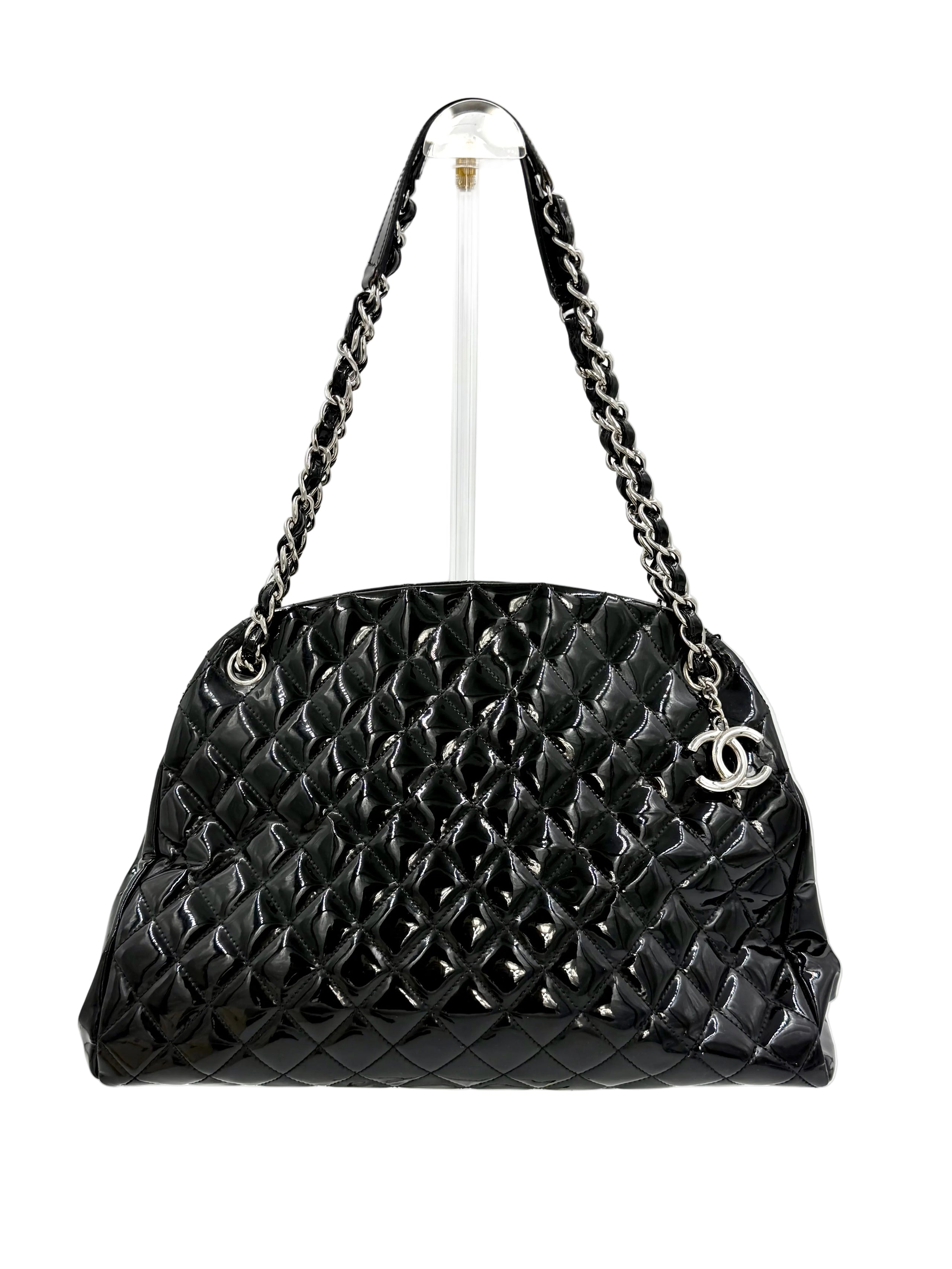 Pre-owned CHANEL Patent Quilted Maxi Just Mademoiselle Bowling Bag Black - Authenticated