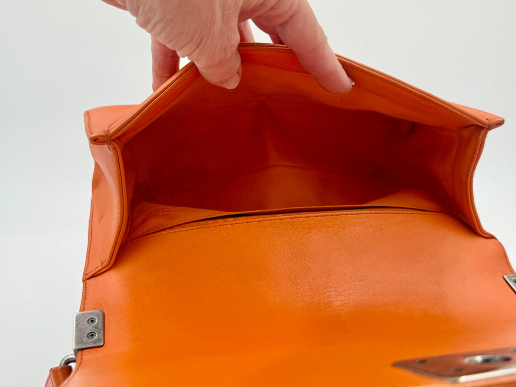 Pre-Owned Chanel Orange Boy Bag with Ruthenium Hardware Old Medium - Authenticated