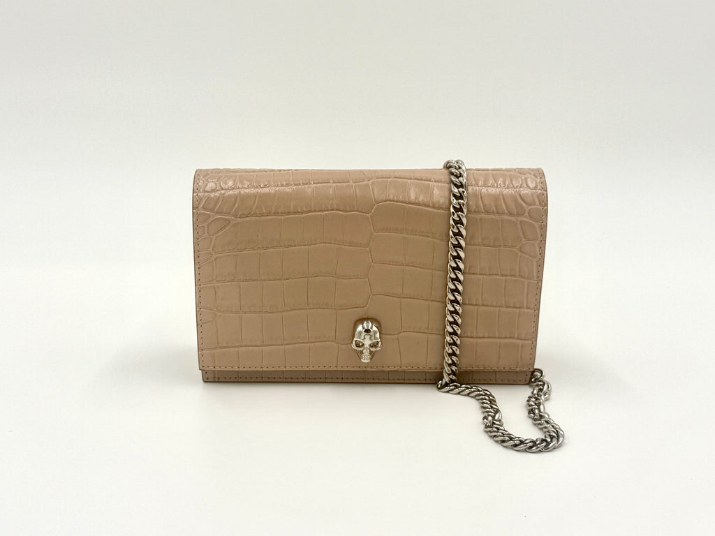 Pre-Owned Alexander McQueen Skull Croc Embossed Shoulder Bag - Authenticated
