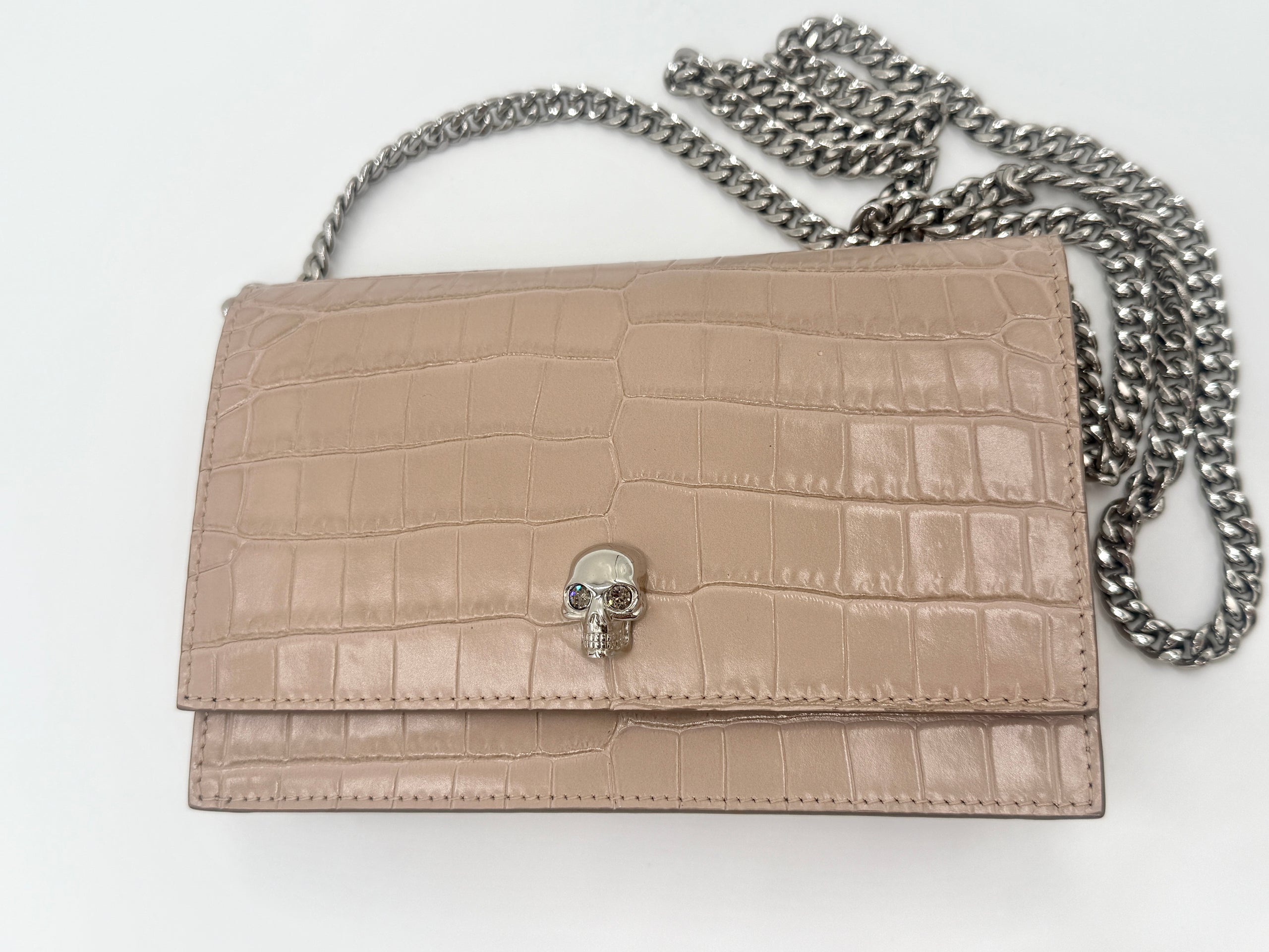 Pre-Owned Alexander McQueen Skull Croc Embossed Shoulder Bag - Authenticated