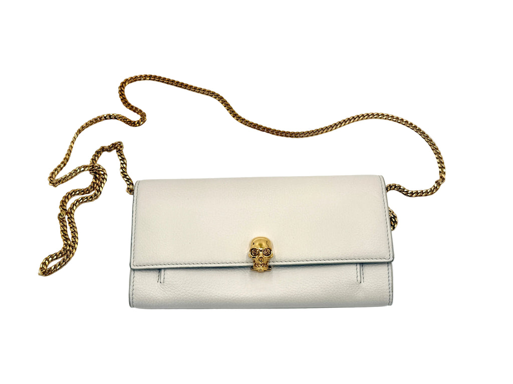 Pre-Owned Alexander McQueen Skull Clasp Wallet on Chain Ivory - Authenticated