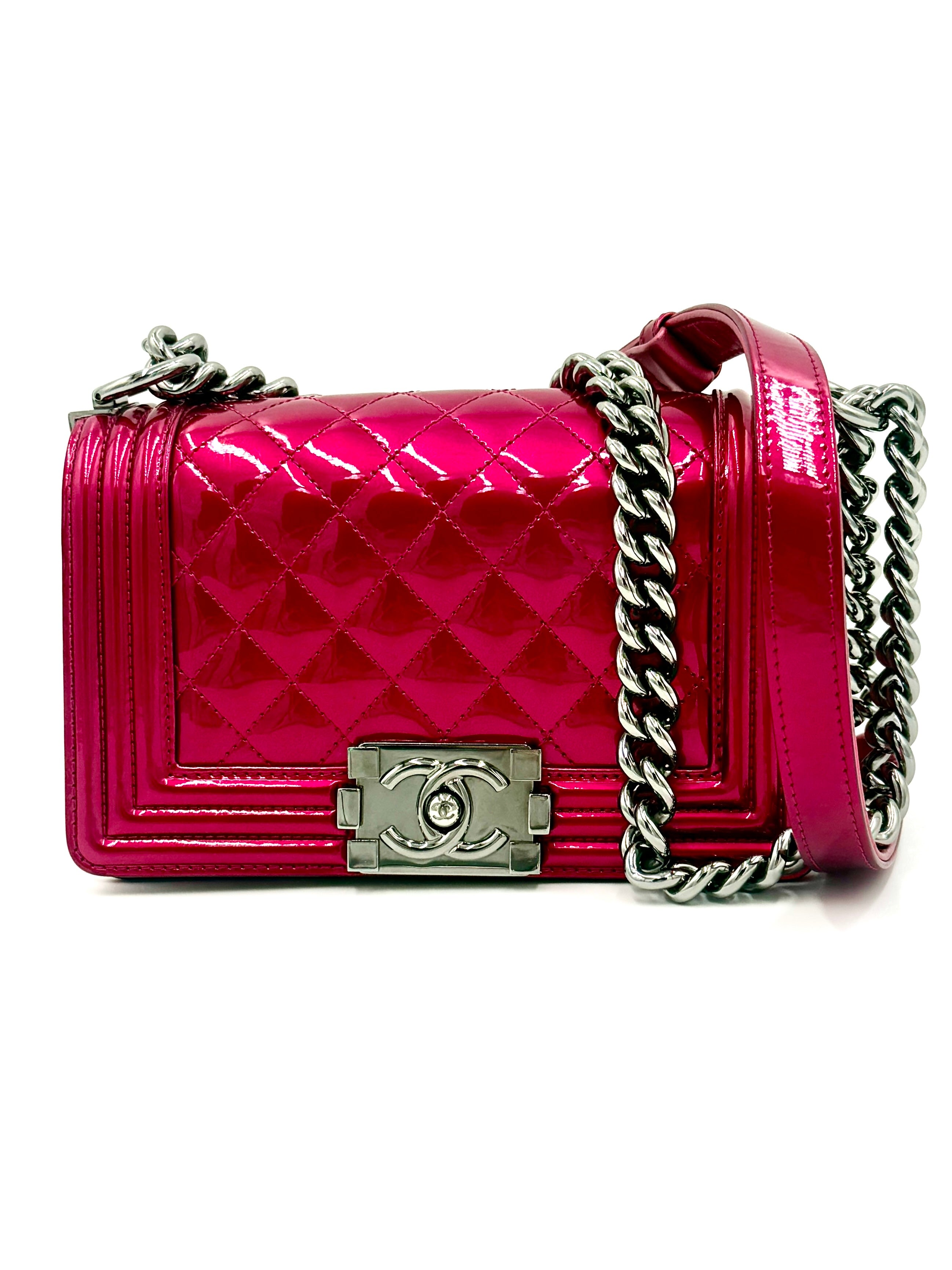 Pre-Owned Chanel Pink Liquid Patent Small Boy Bag Ruthenium Hardware - Authenticated