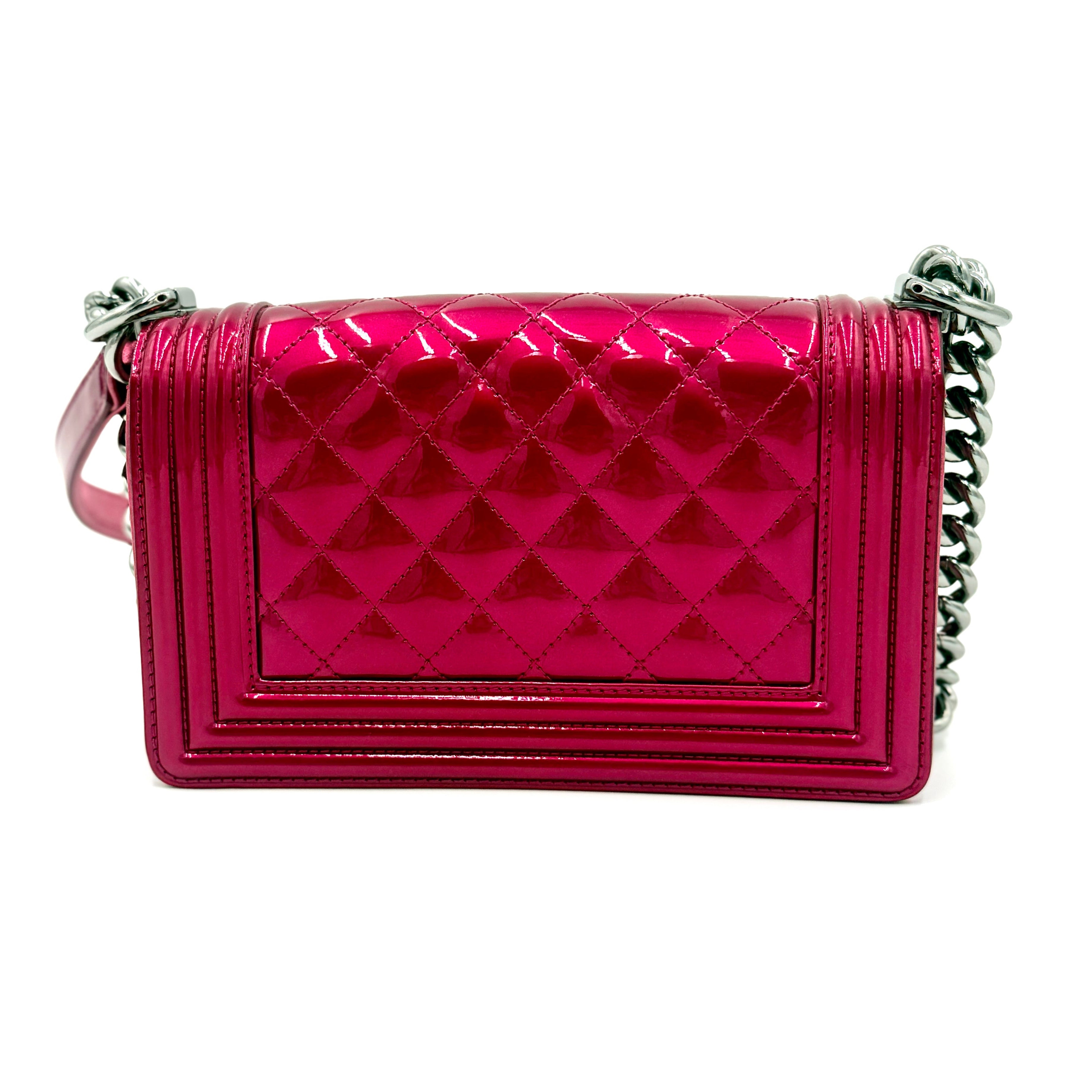 Pre-Owned Chanel Pink Liquid Patent Small Boy Bag Ruthenium Hardware - Authenticated