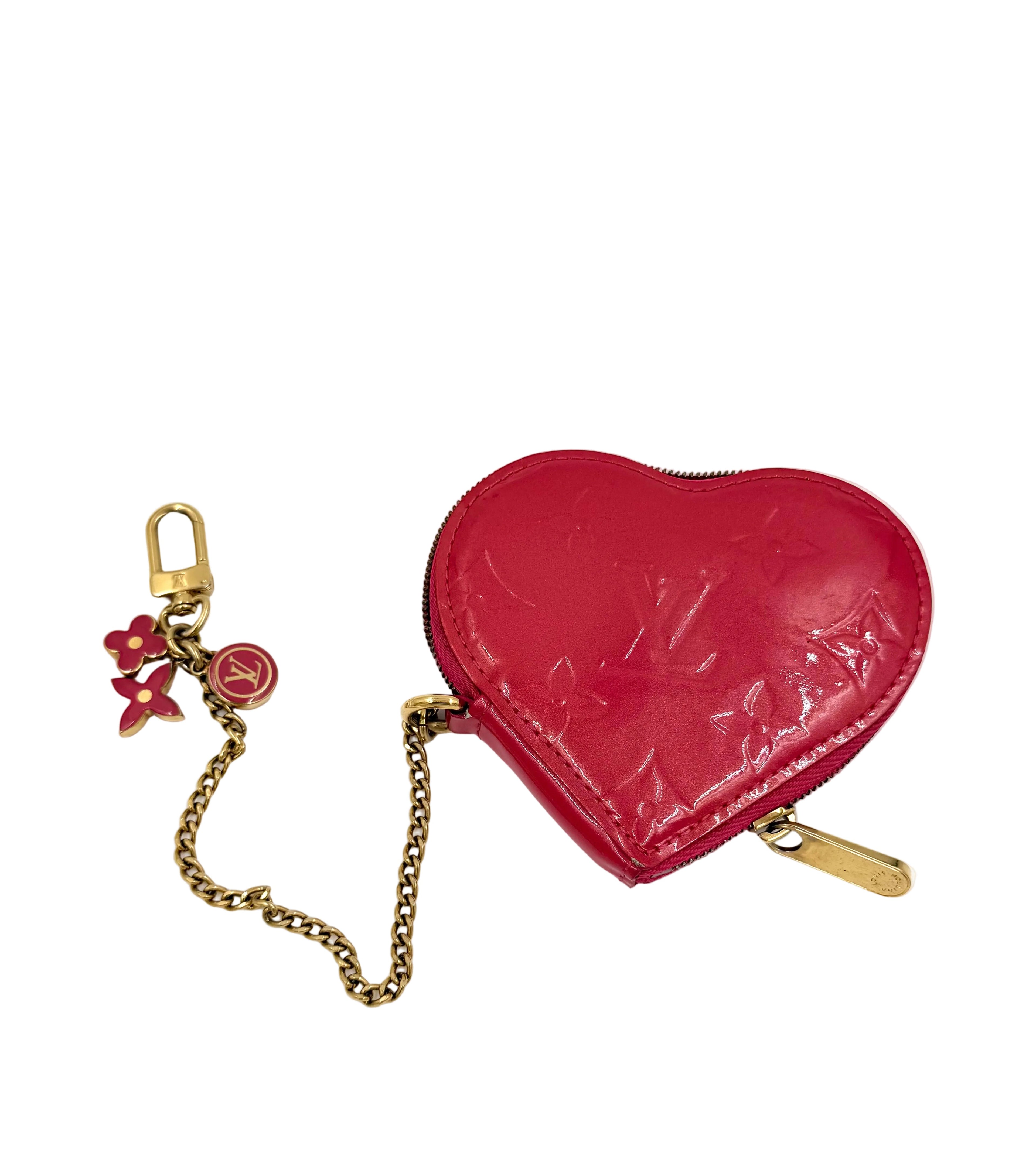 Pre-owned Louis Vuitton Monogram Hot Pink Heart Vernis Coin Purse Bag Charm - Authenticated