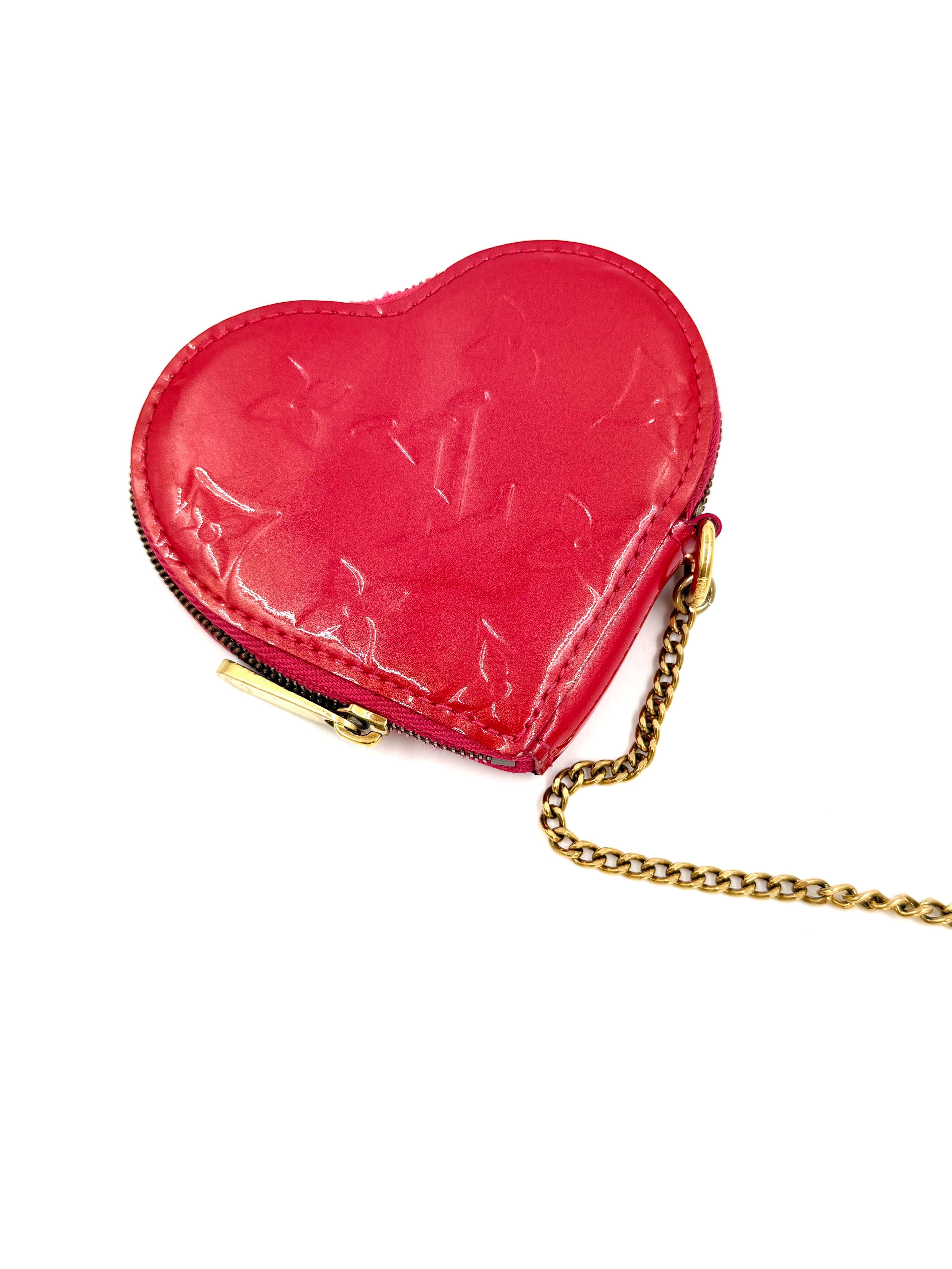 Pre-owned Louis Vuitton Monogram Hot Pink Heart Vernis Coin Purse Bag Charm - Authenticated