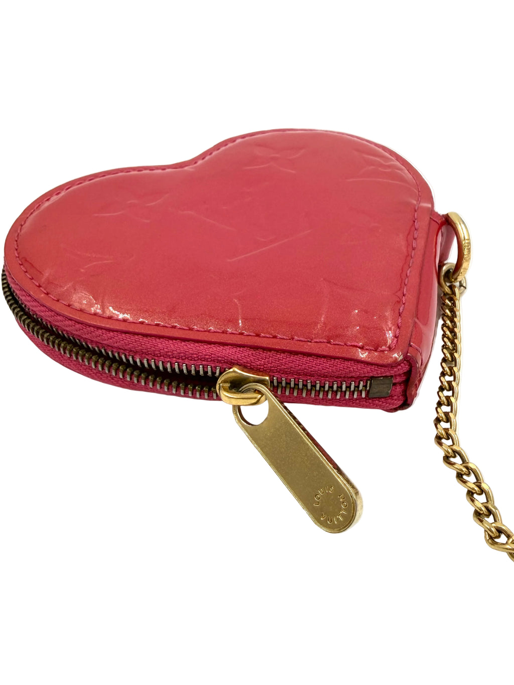 Pre-owned Louis Vuitton Monogram Hot Pink Heart Vernis Coin Purse Bag Charm - Authenticated