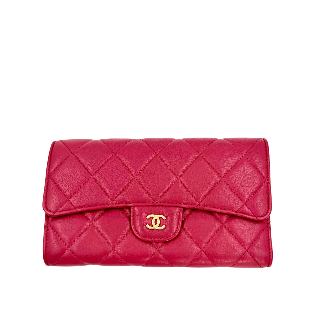 Pre-owned Chanel Dark Pink Quilted Leather Classic Flap Continental Wallet - Authenticated