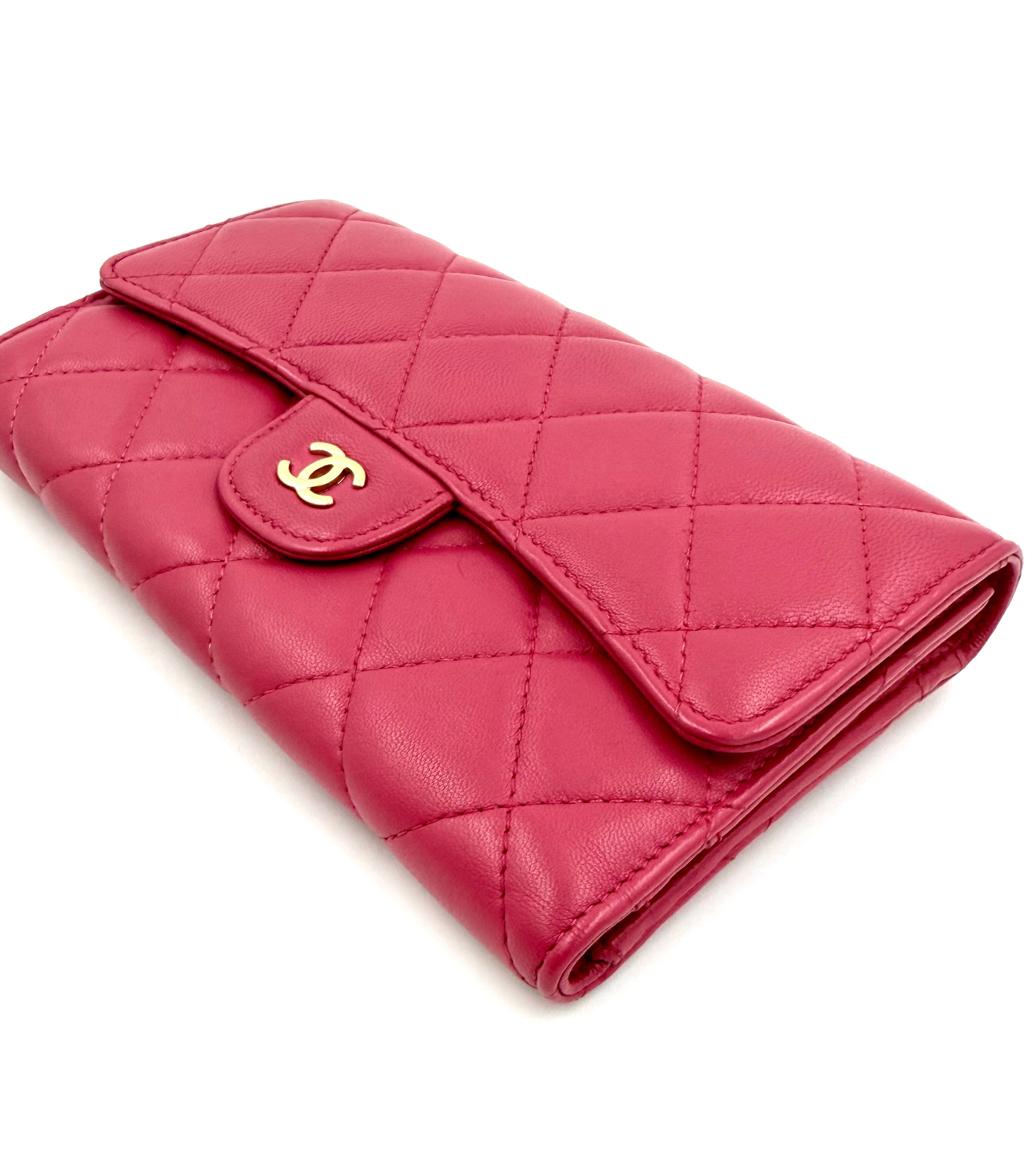Pre-owned Chanel Dark Pink Quilted Leather Classic Flap Continental Wallet - Authenticated