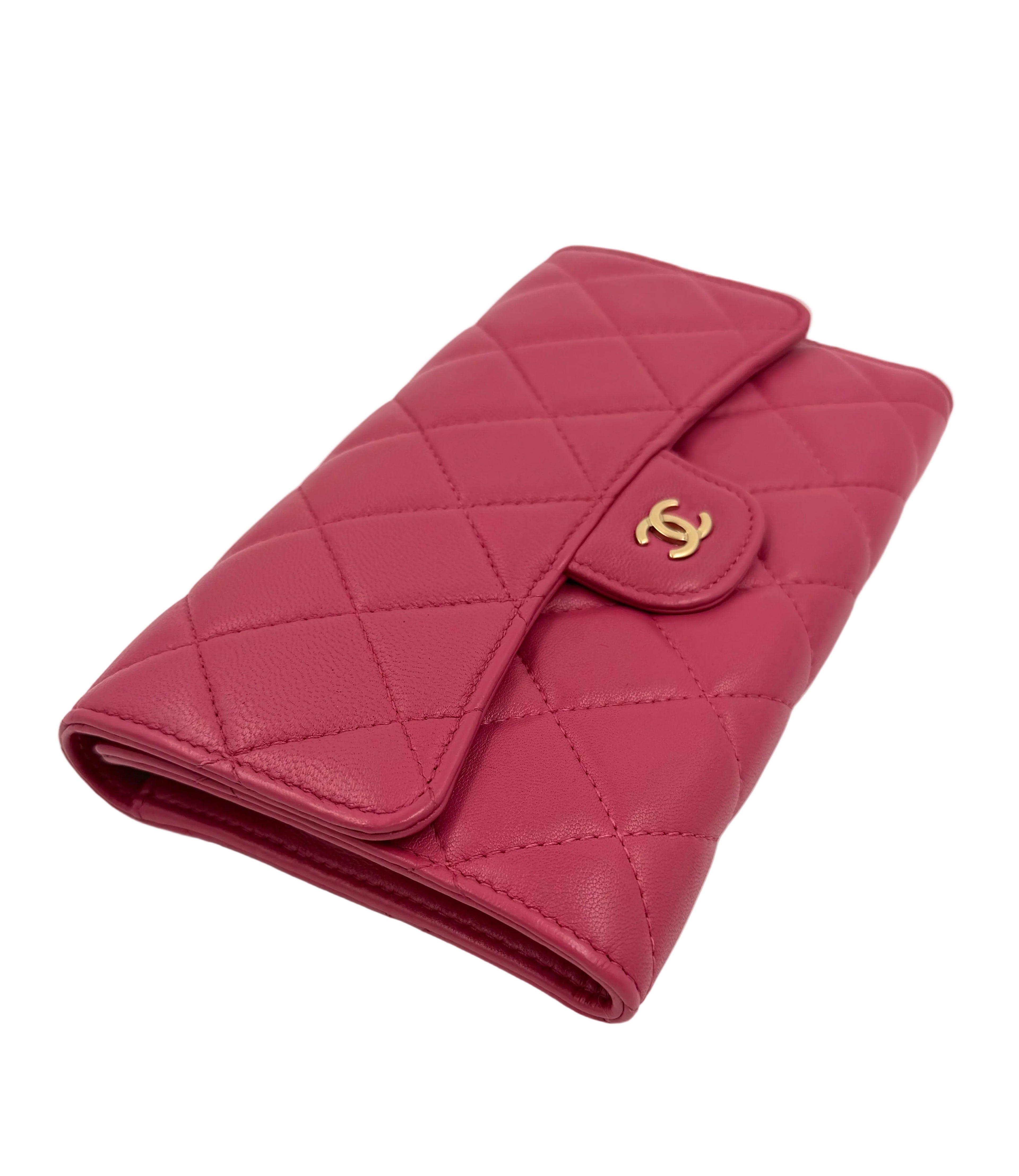 Pre-owned Chanel Dark Pink Quilted Leather Classic Flap Continental Wallet - Authenticated