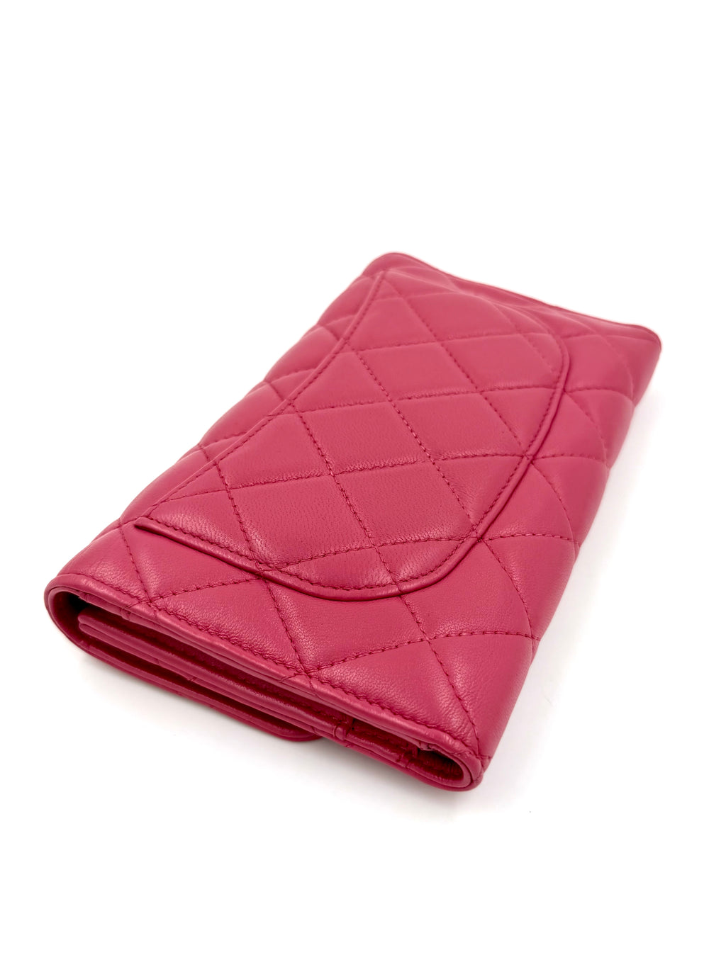 Pre-owned Chanel Dark Pink Quilted Leather Classic Flap Continental Wallet - Authenticated