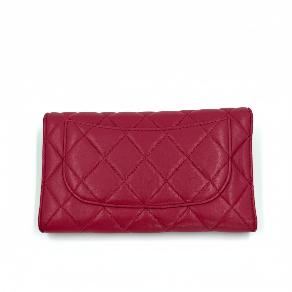Pre-owned Chanel Dark Pink Quilted Leather Classic Flap Continental Wallet - Authenticated