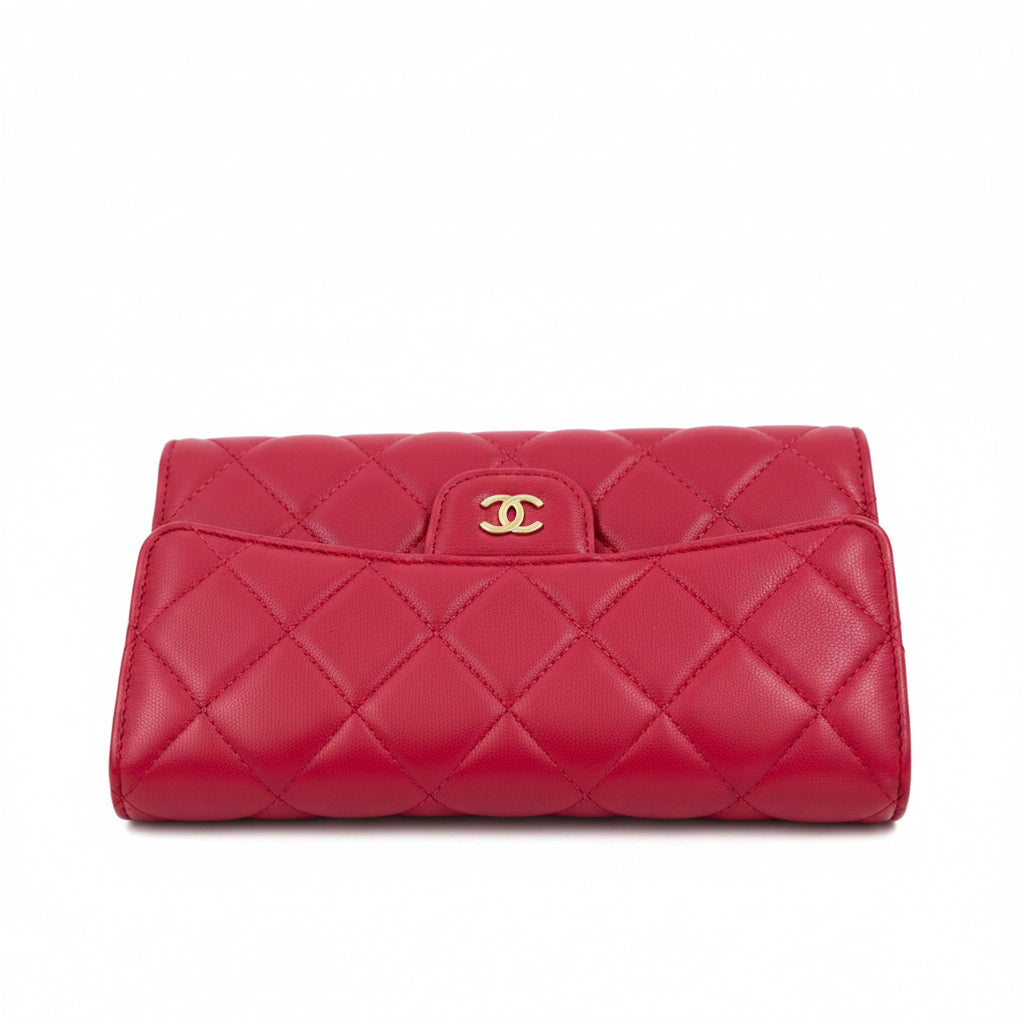 Pre-owned Chanel Dark Pink Quilted Leather Classic Flap Continental Wallet - Authenticated
