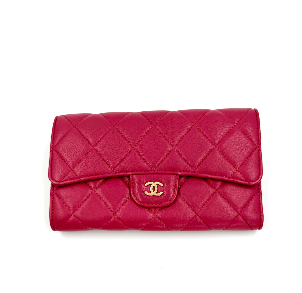 Pre-owned Chanel Dark Pink Quilted Leather Classic Flap Continental Wallet - Authenticated