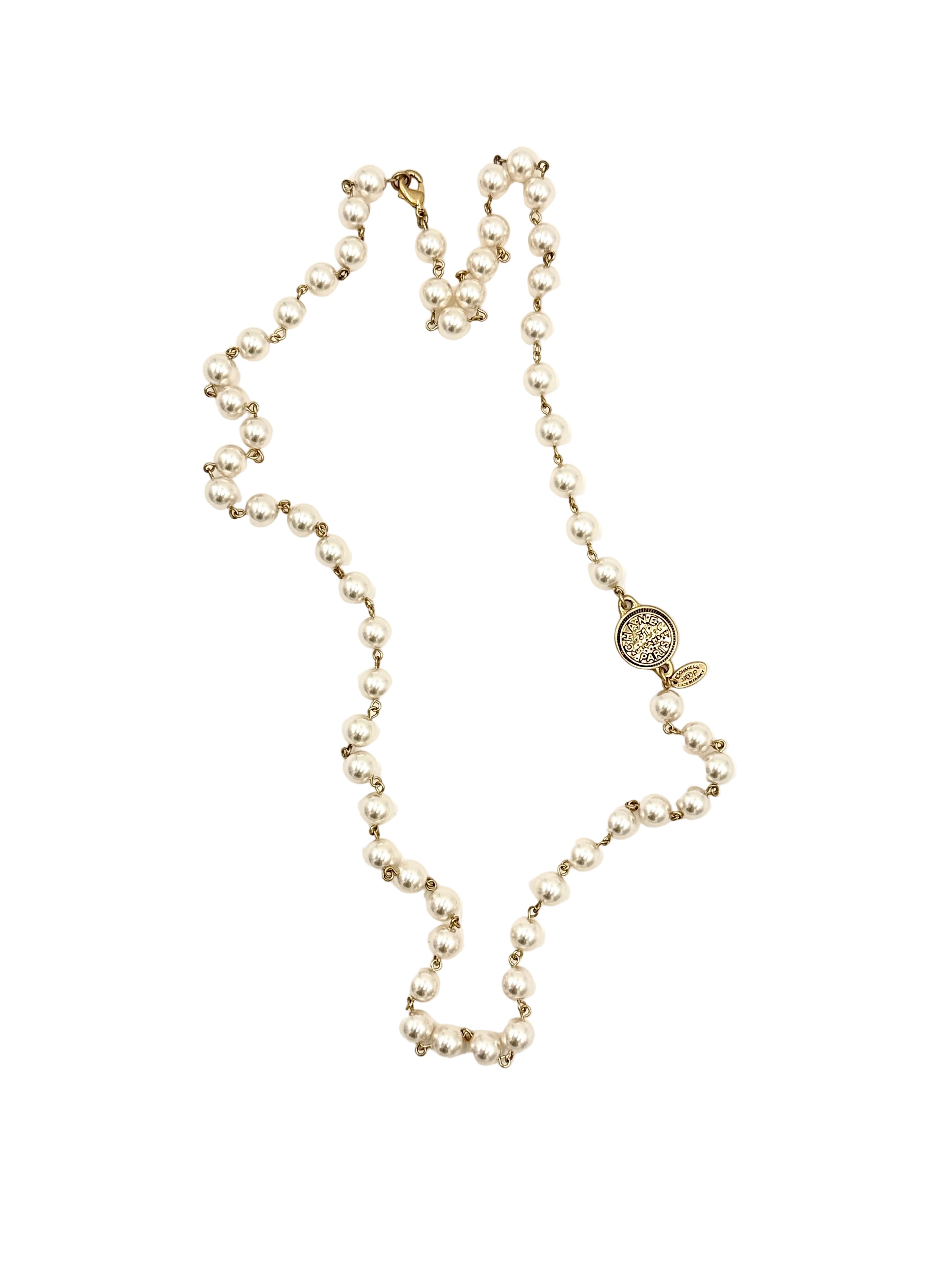 Pre-Owned Chanel Pearl and Medallion 18" Long Necklace - Authenticated