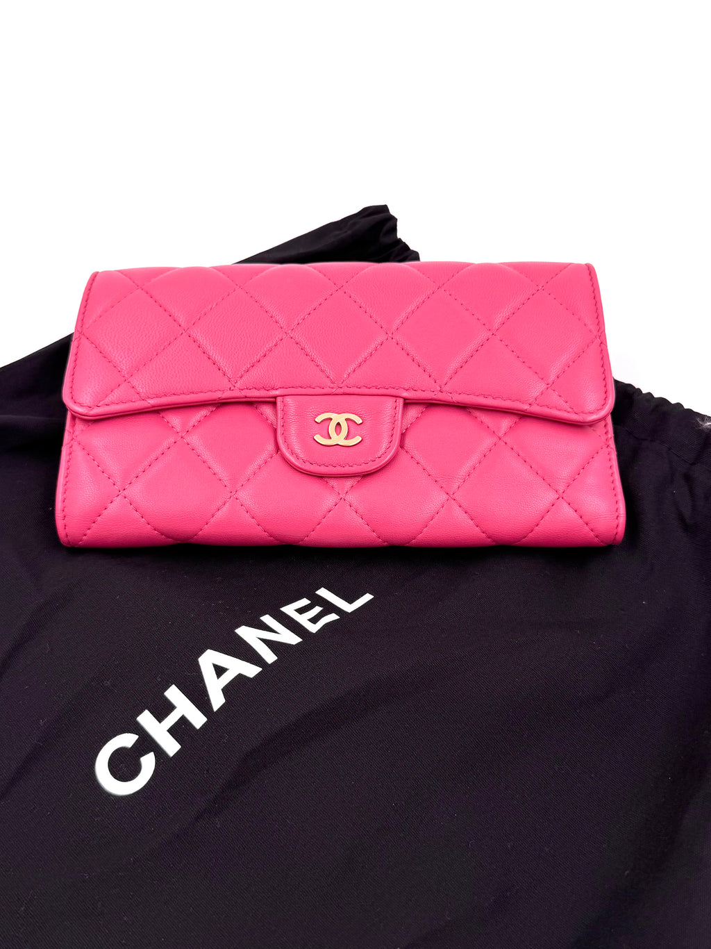 Pre-owned Chanel Dark Pink Quilted Leather Classic Flap Continental Wallet - Authenticated