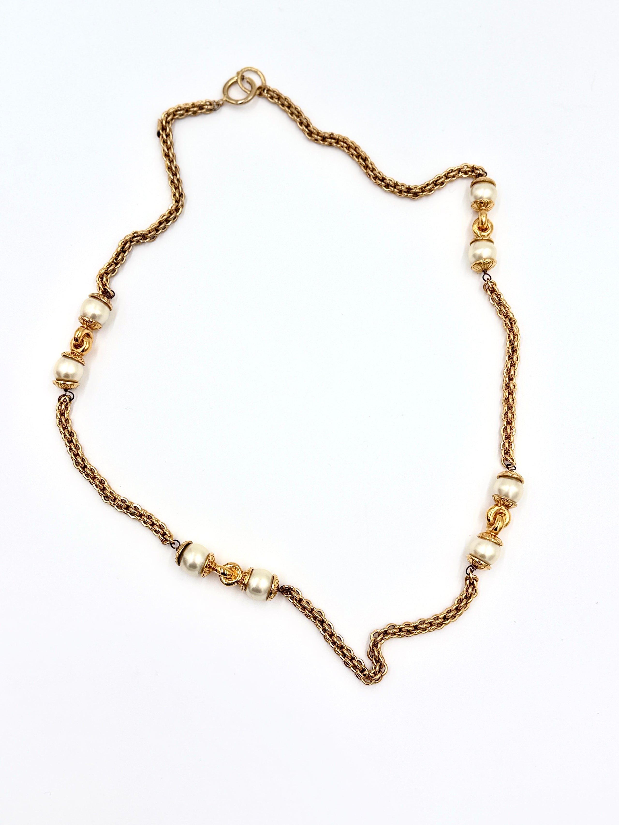Pre-Owned Chanel Faux South Sea Pearl and Chain Flapper Necklace - Authenticated