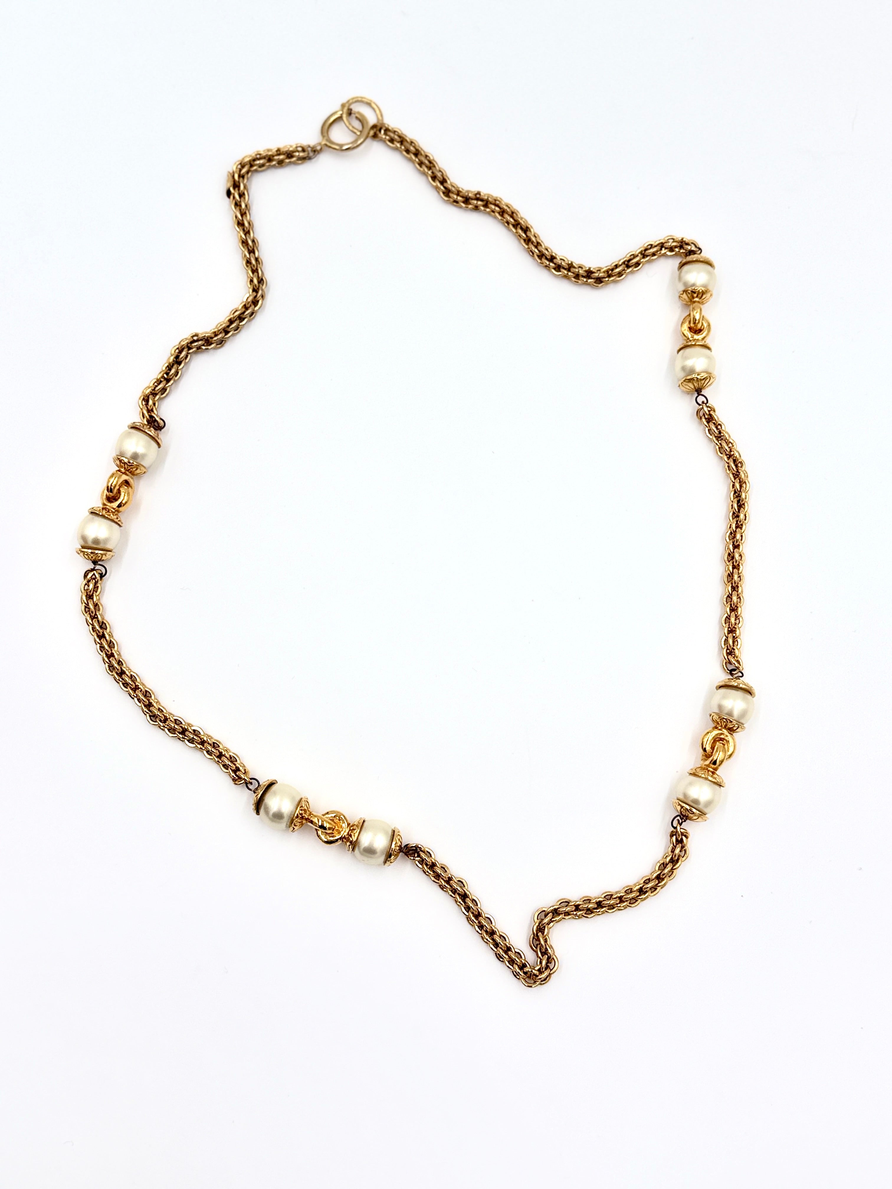 Pre-Owned Chanel Faux South Sea Pearl and Chain Flapper Necklace - Authenticated