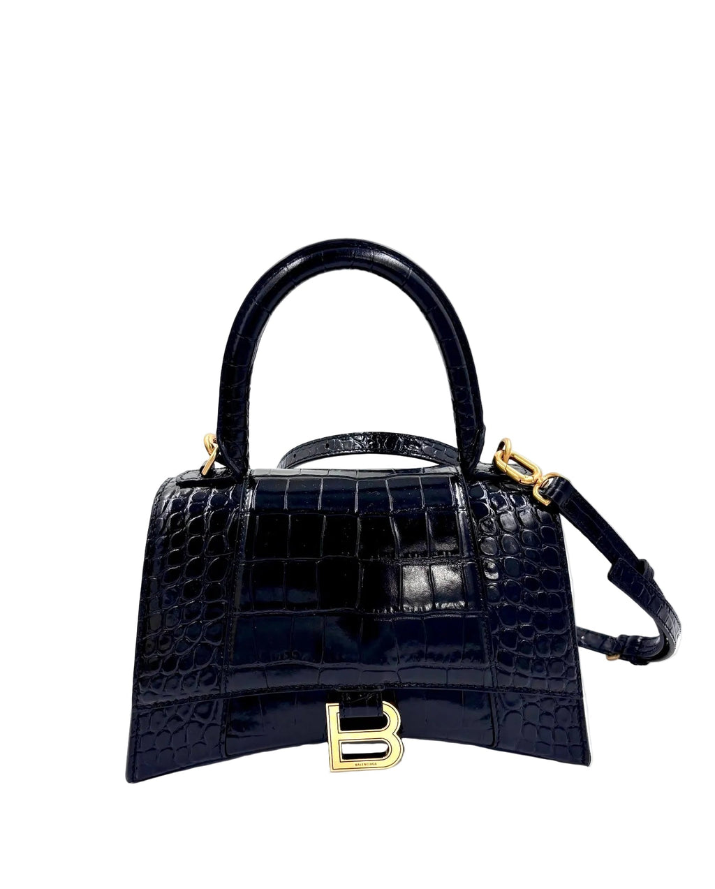 Pre-owned Balenciaga Croc Embossed Black Leather Hourglass Bag - Authenticated