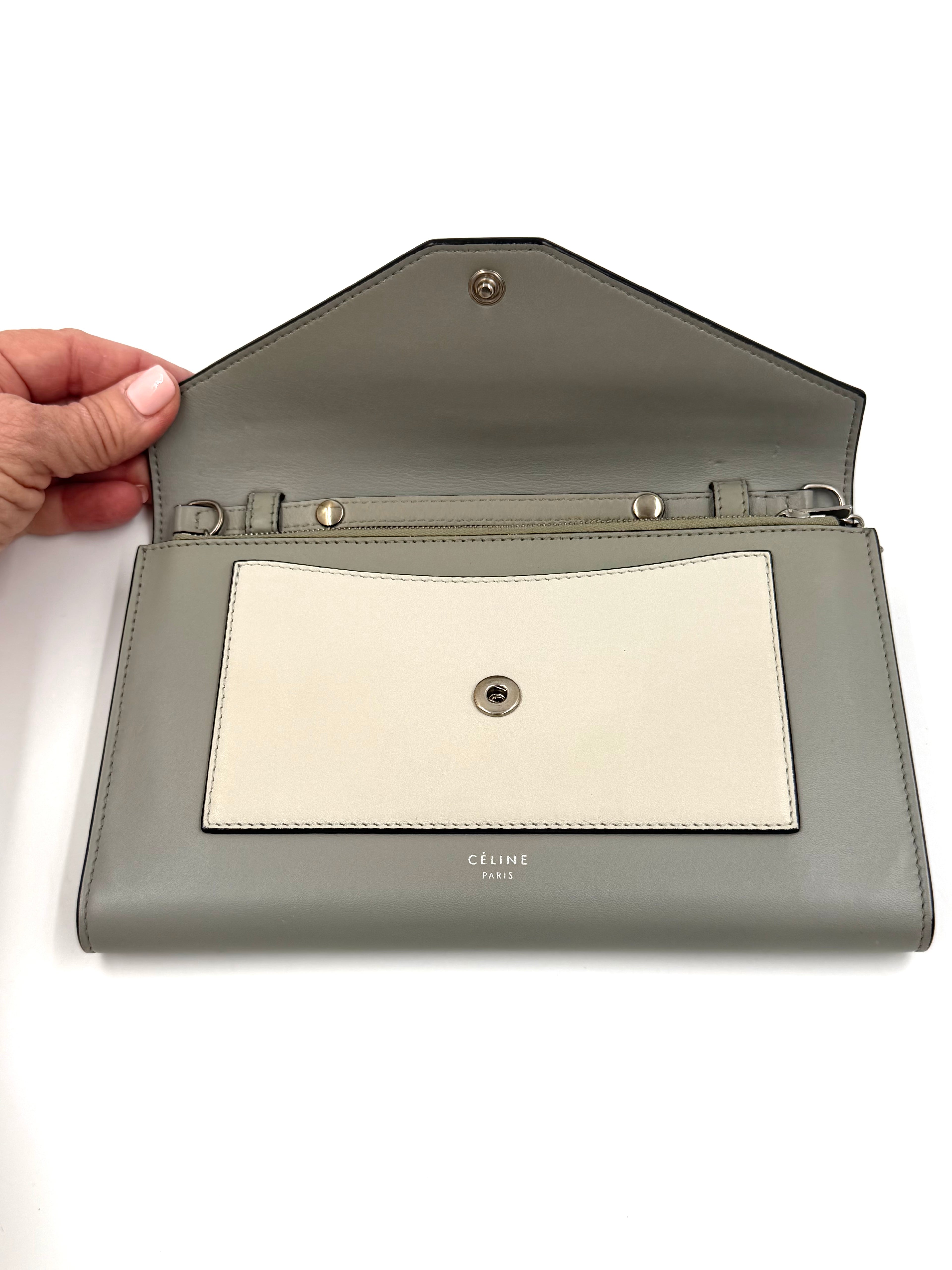 Pre-owned Celine Blue Tri-Color Calfskin Leather Large Wallet on Chain - Authenticated