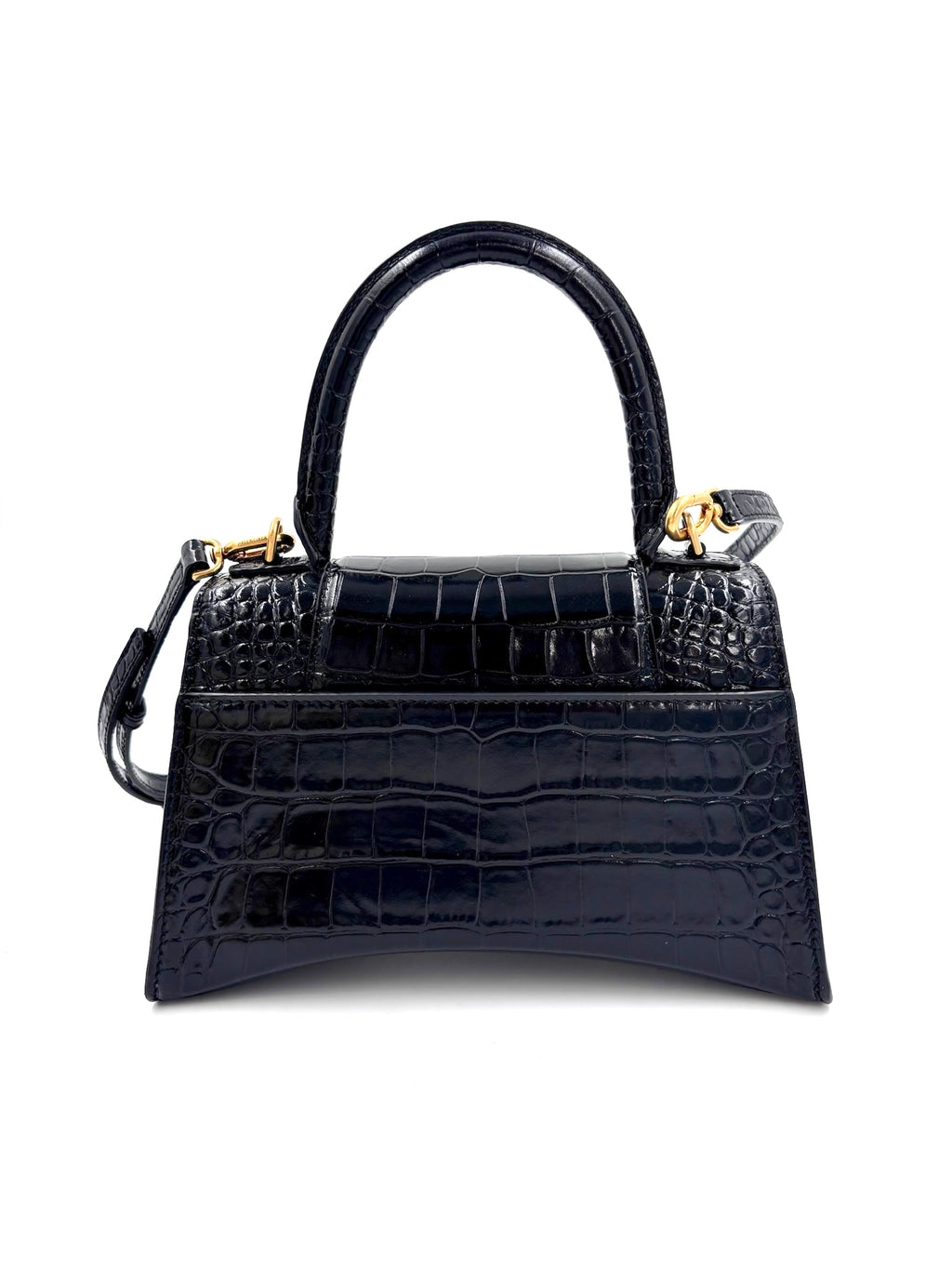 Pre-owned Balenciaga Croc Embossed Black Leather Hourglass Bag - Authenticated