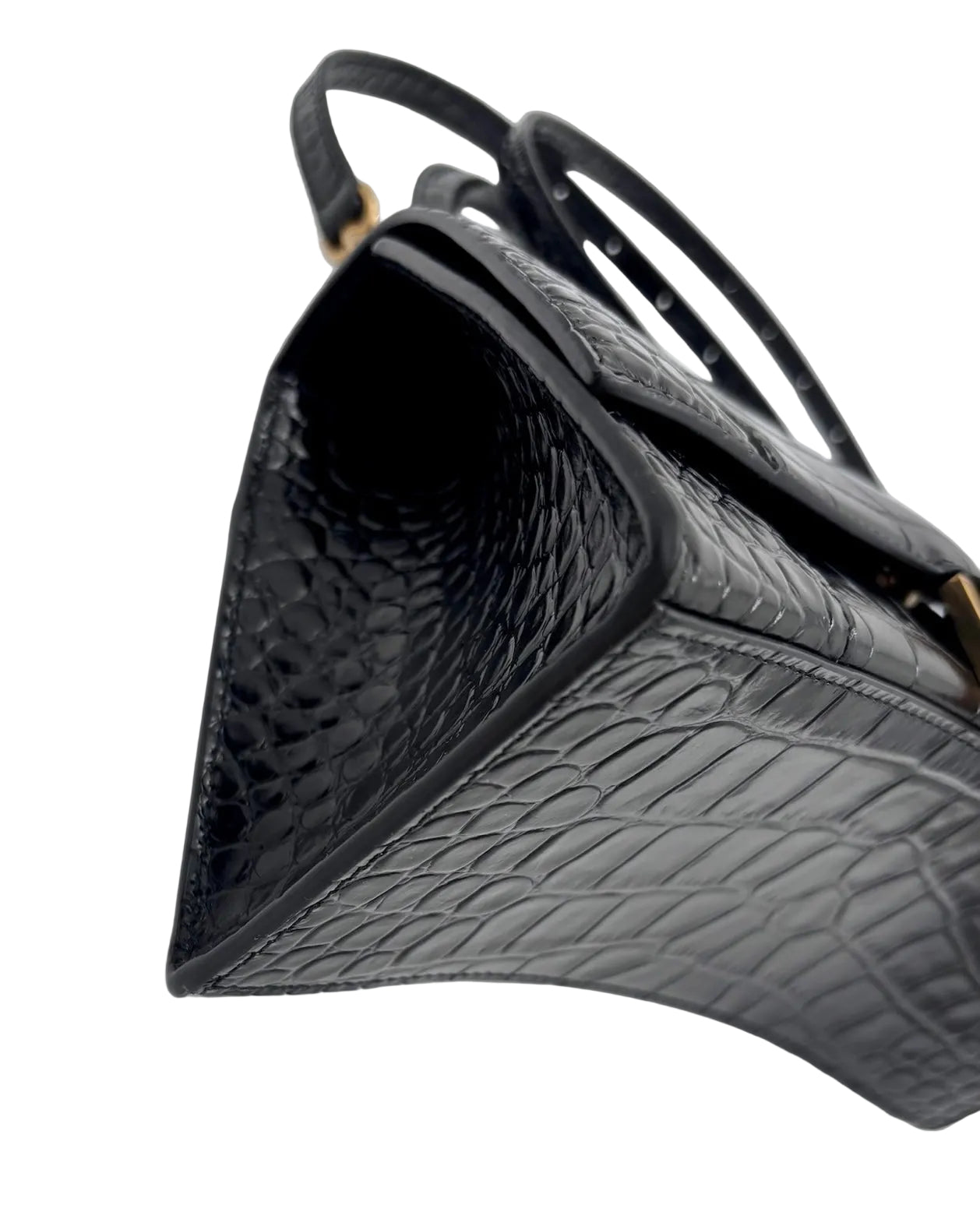 Pre-owned Balenciaga Croc Embossed Black Leather Hourglass Bag - Authenticated