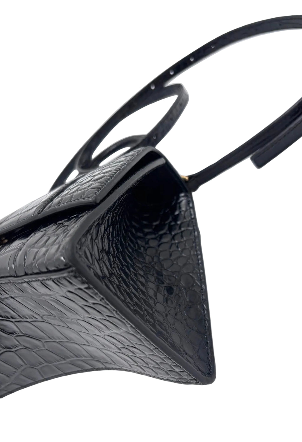 Pre-owned Balenciaga Croc Embossed Black Leather Hourglass Bag - Authenticated