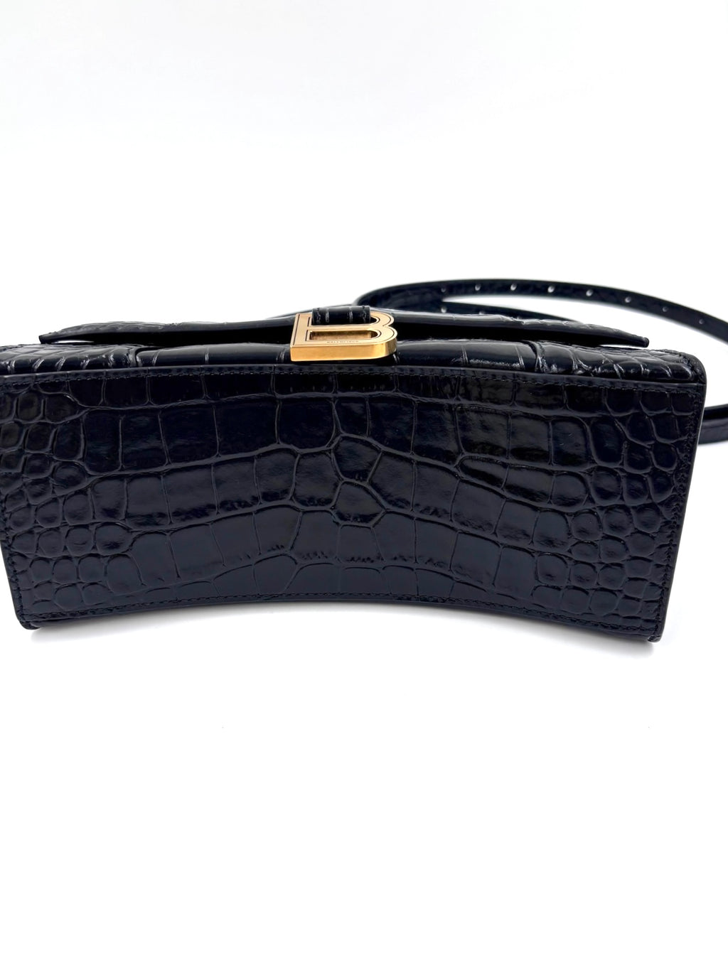 Pre-owned Balenciaga Croc Embossed Black Leather Hourglass Bag - Authenticated