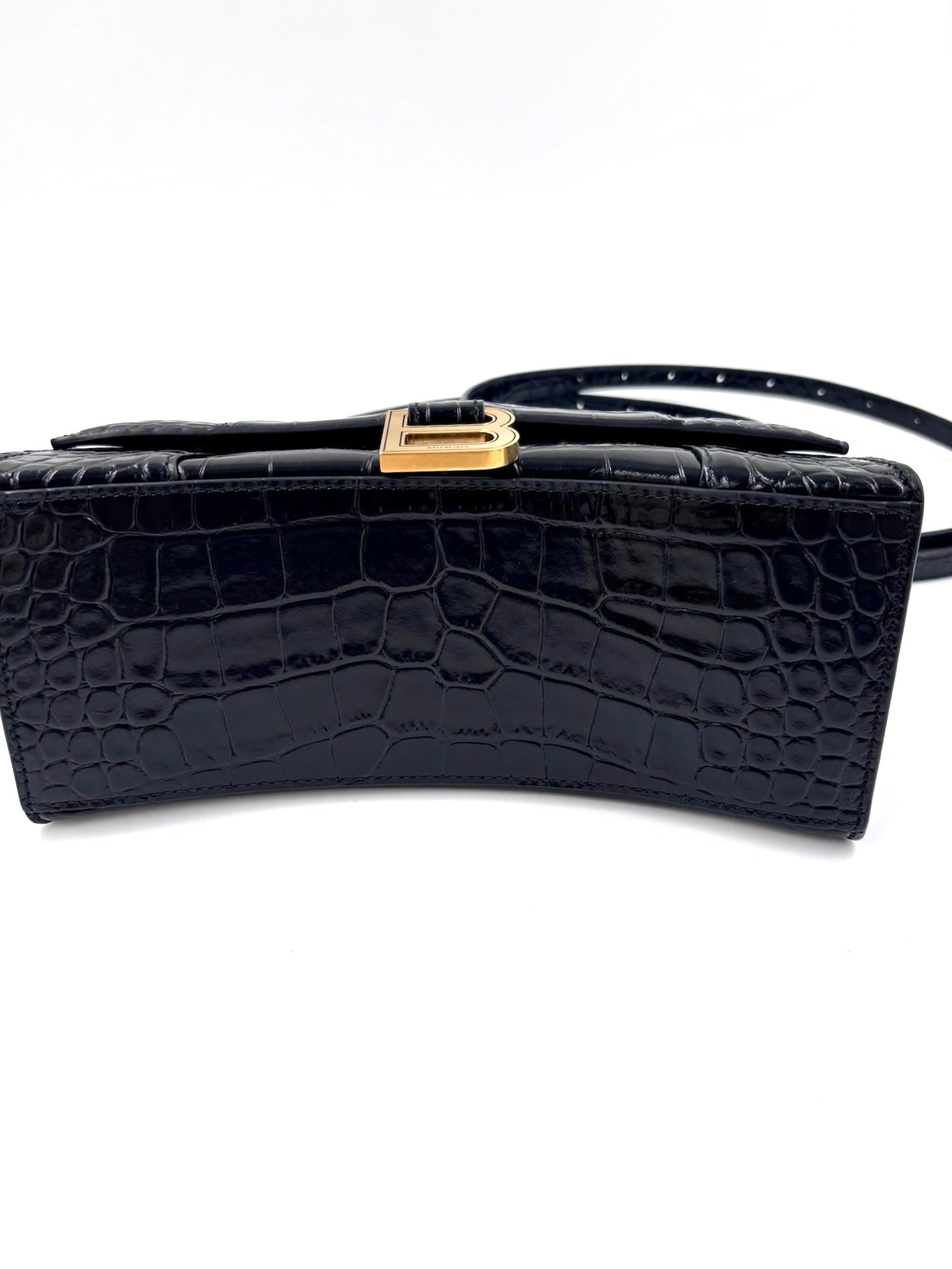 Pre-owned Balenciaga Croc Embossed Black Leather Hourglass Bag - Authenticated