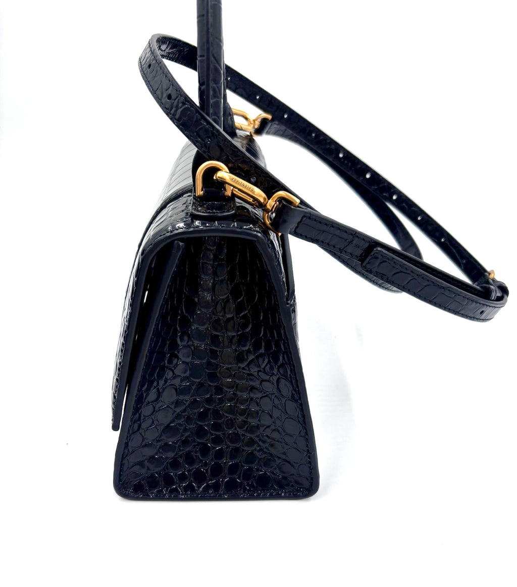 Pre-owned Balenciaga Croc Embossed Black Leather Hourglass Bag - Authenticated