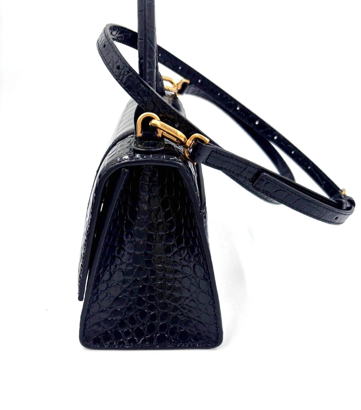 Pre-owned Balenciaga Croc Embossed Black Leather Hourglass Bag - Authenticated