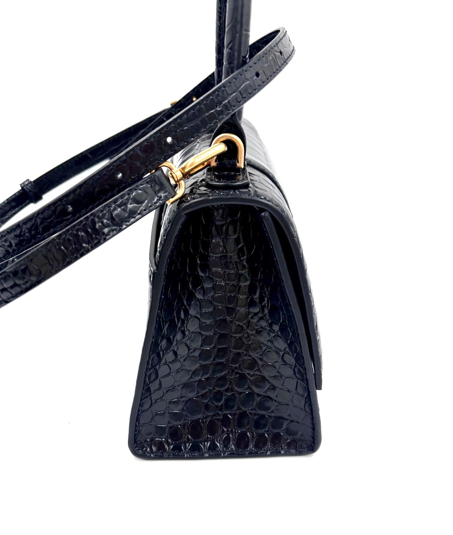 Pre-owned Balenciaga Croc Embossed Black Leather Hourglass Bag - Authenticated