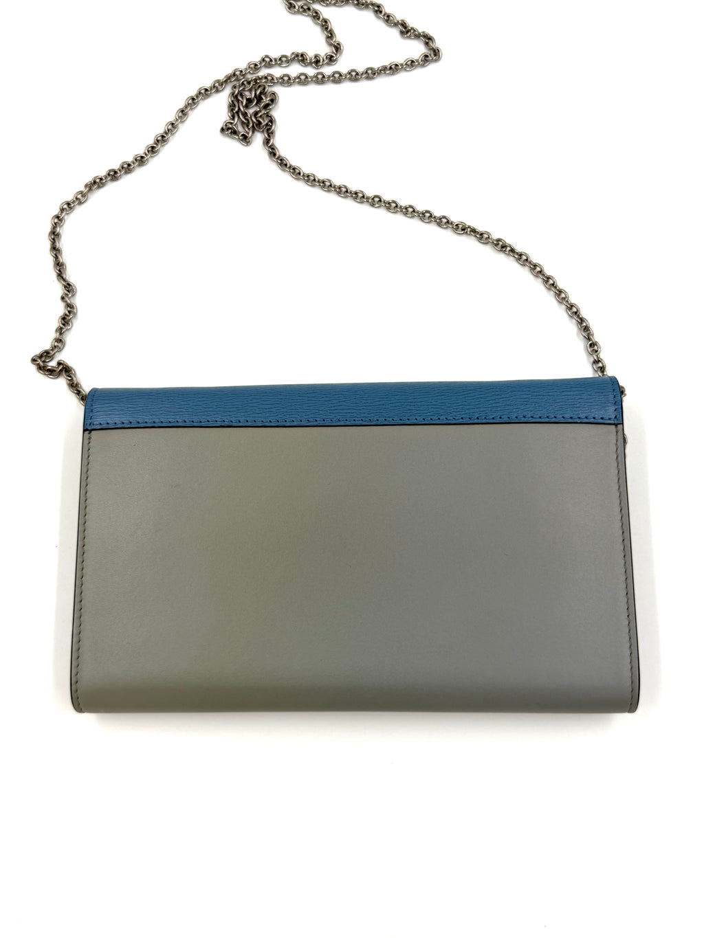 Pre-owned Celine Blue Tri-Color Calfskin Leather Large Wallet on Chain - Authenticated