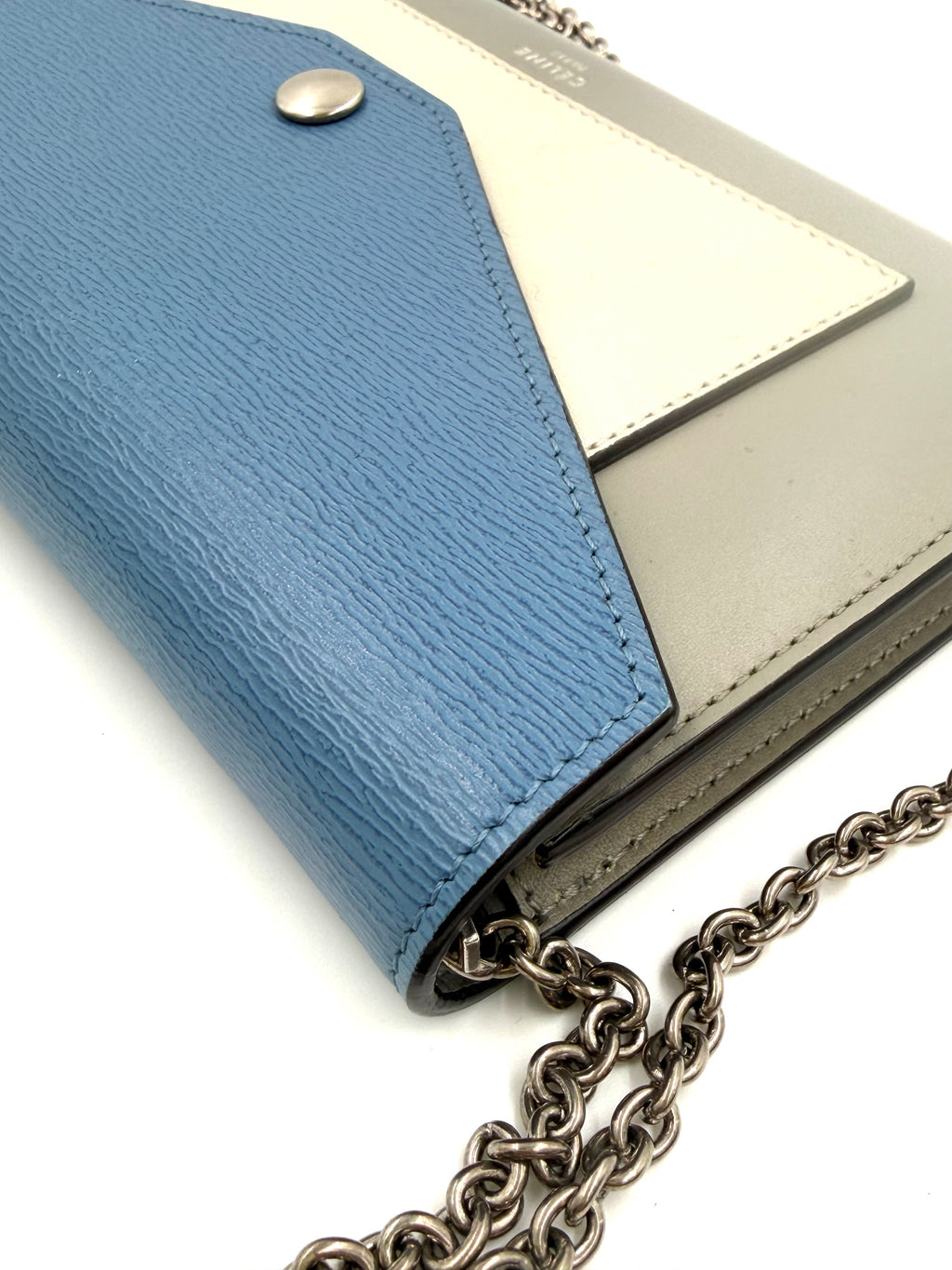 Pre-owned Celine Blue Tri-Color Calfskin Leather Large Wallet on Chain - Authenticated