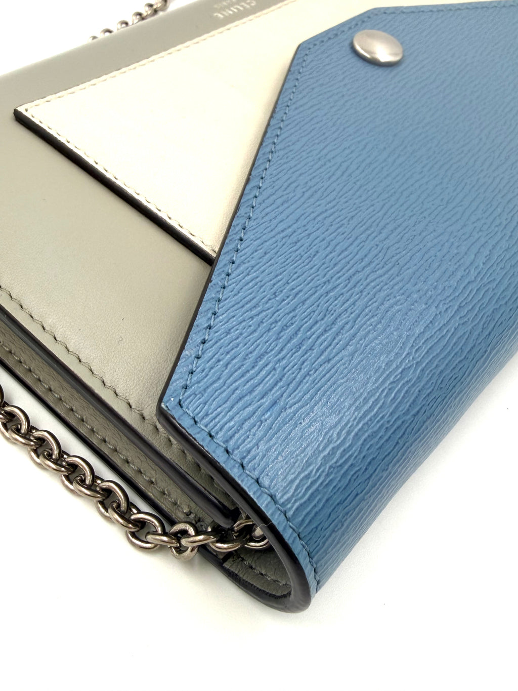 Pre-owned Celine Blue Tri-Color Calfskin Leather Large Wallet on Chain - Authenticated